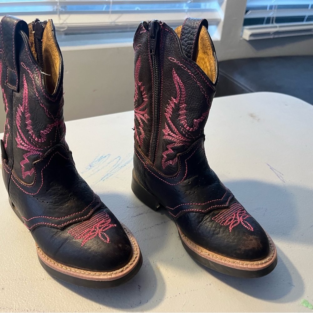 leather cowboy boots for girls. 16 cm /  9 usa 3 years old pink and brown